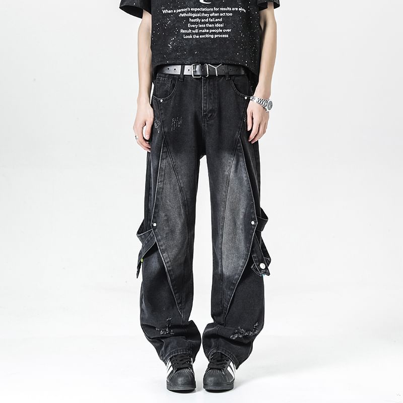 Filmas - Mid Rise Washed Distressed Loose Fit Jeans