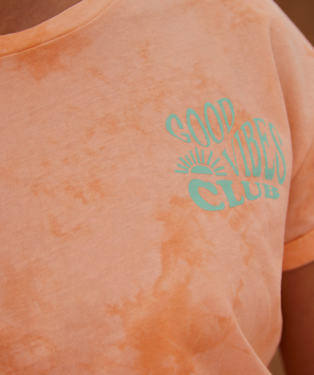 T-SHIRT MANCHES COURTES FILLE EN COTON BIO TIE & DYE ORANGE