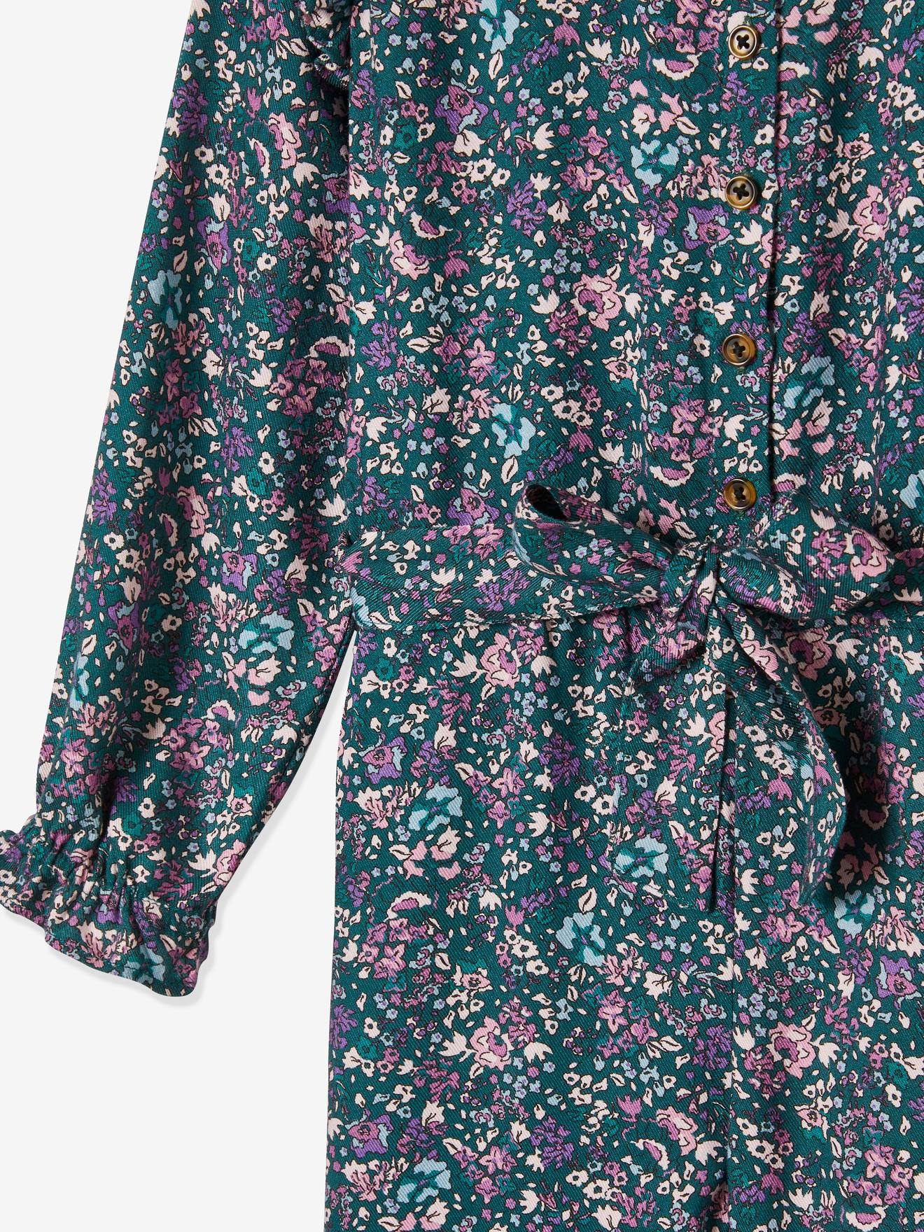 Macacão azul escuro com estampa floral para meninas