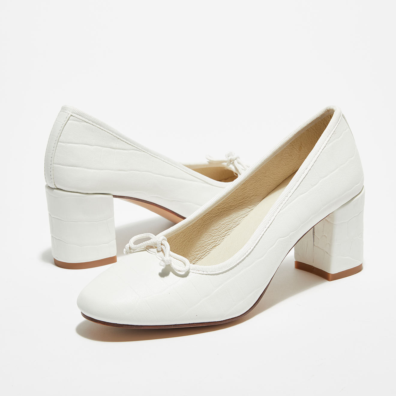 Quartier Latin Ballerines en Cuir Croco Sophie blanches  - Talon 6 cm