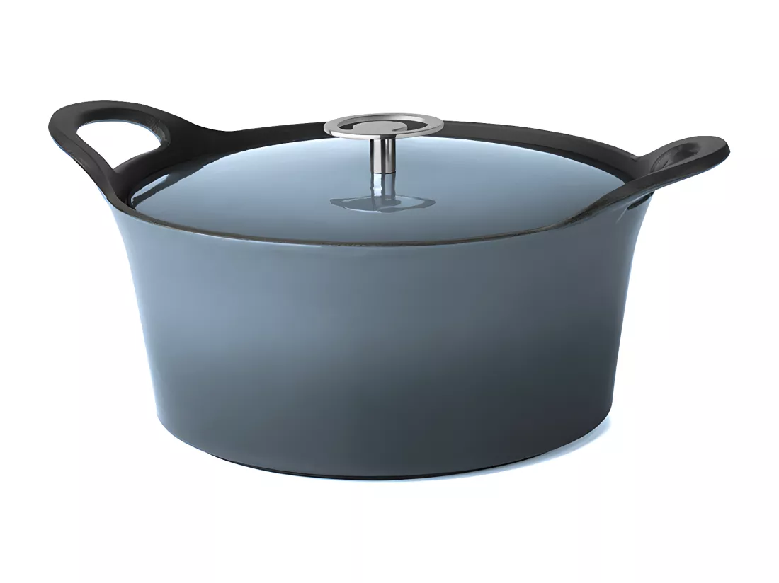 Volcan - Cocotte ronde 20cm fonte de fer émaillée bleue denim avec couvercle
