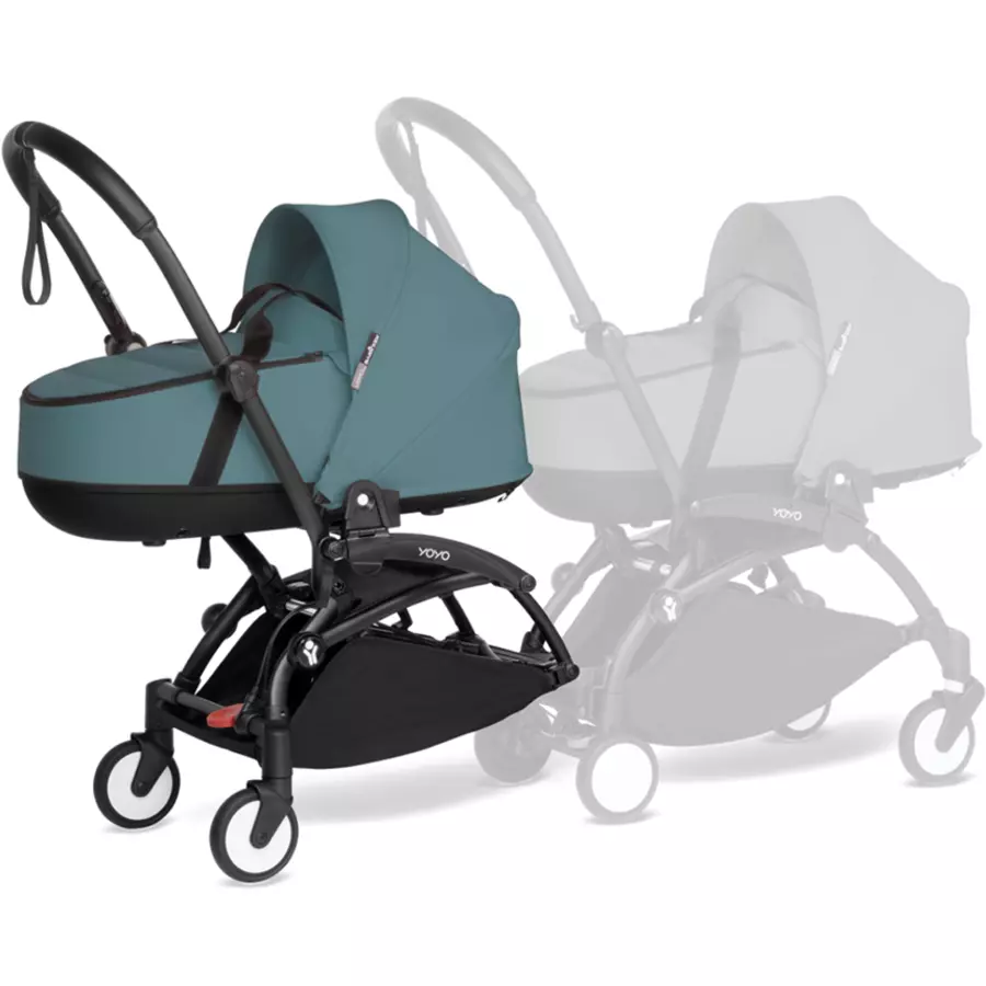 BABYZEN Kinderwagen YOYO 0+ connect Black mit Liegewanne Aqua
