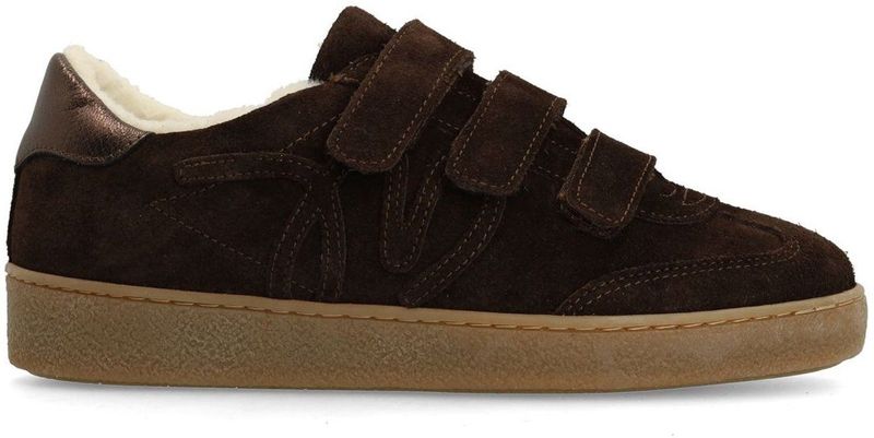 Manfield - Donkerbruin - Sneakers - Suède - Klittenband Sluiting