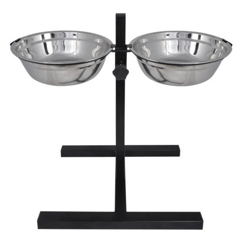 Comedouro duplo elevado para cães, cor prata