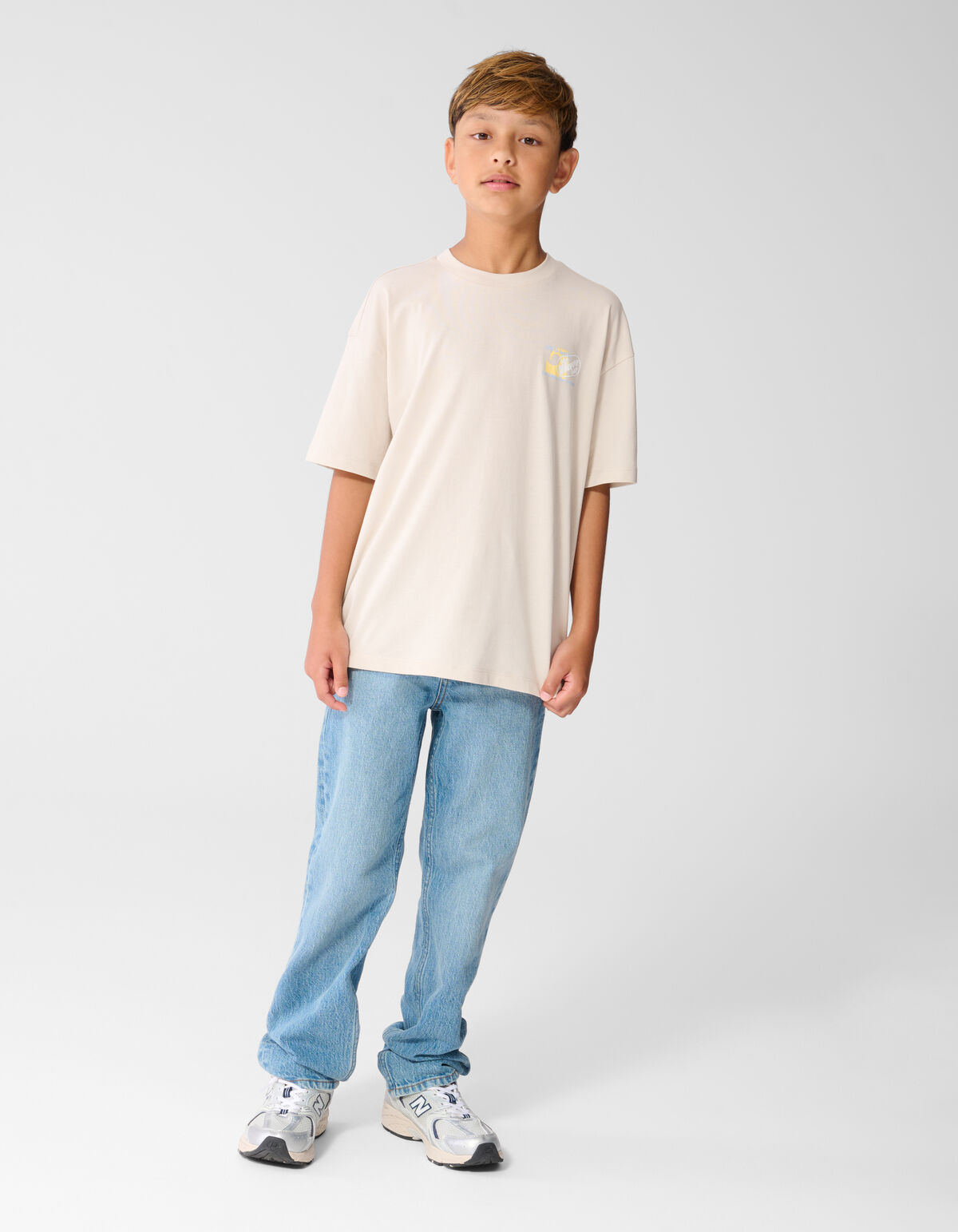 Oversized Waves Artwork T-shirt Beige