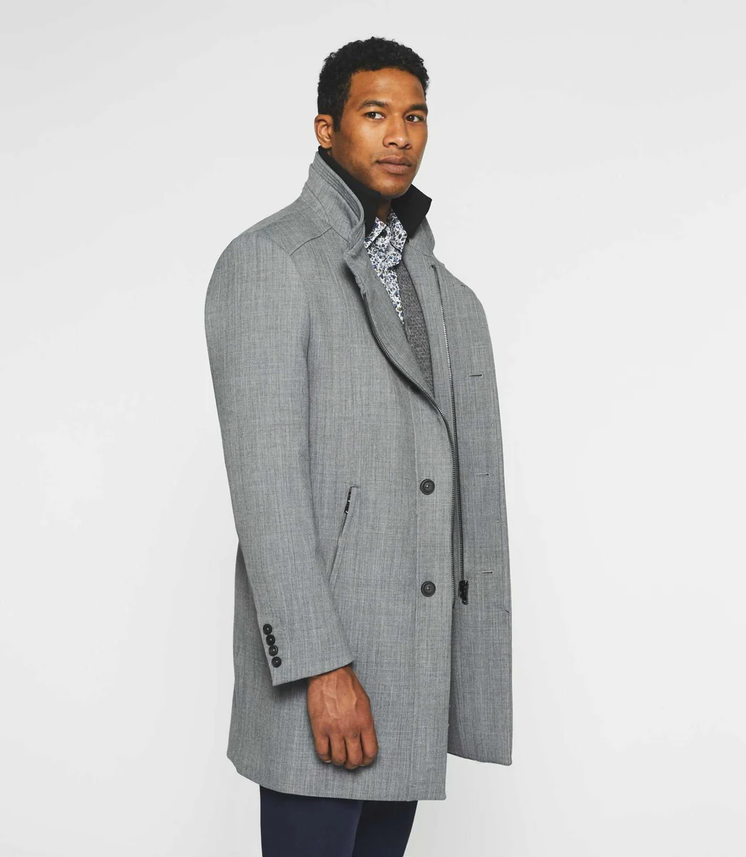Manteau ville droit en laine gris clair INEON