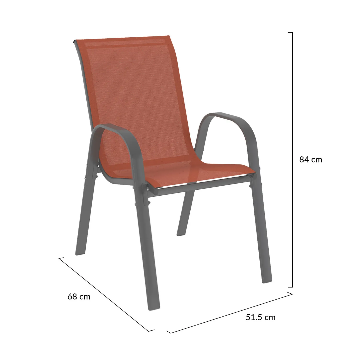 Lot de 6 chaises de jardin LYMA métal et textilène empilables gris noir et terracotta