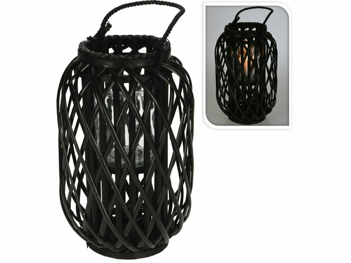 H & S Decoration Ø 26 x 40 cm rieten lantaarn - Black