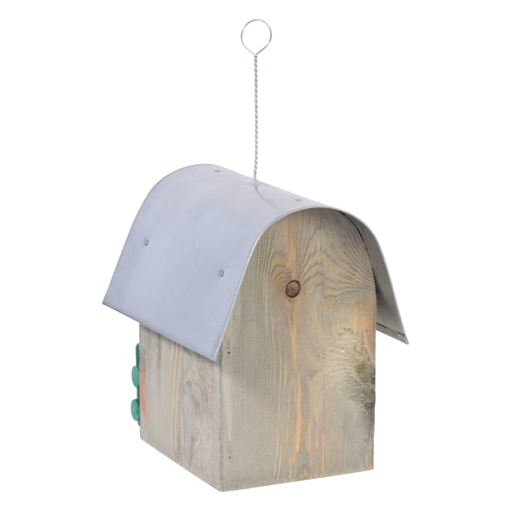 Nichoir à oiseaux teak toit arrondi en zinc naturel/vert/argenté