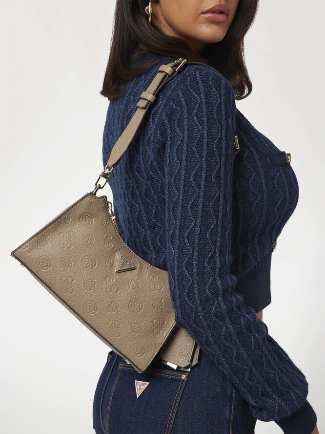 GUESS CRESIDIA TOP ZIP SHOULDER BAG Dark taupe