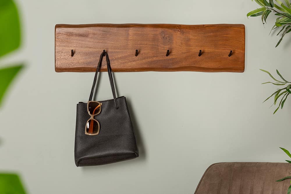 Massive Wand-Garderobe MAMMUT 80cm Akazie mit 6 Kleiderhaken