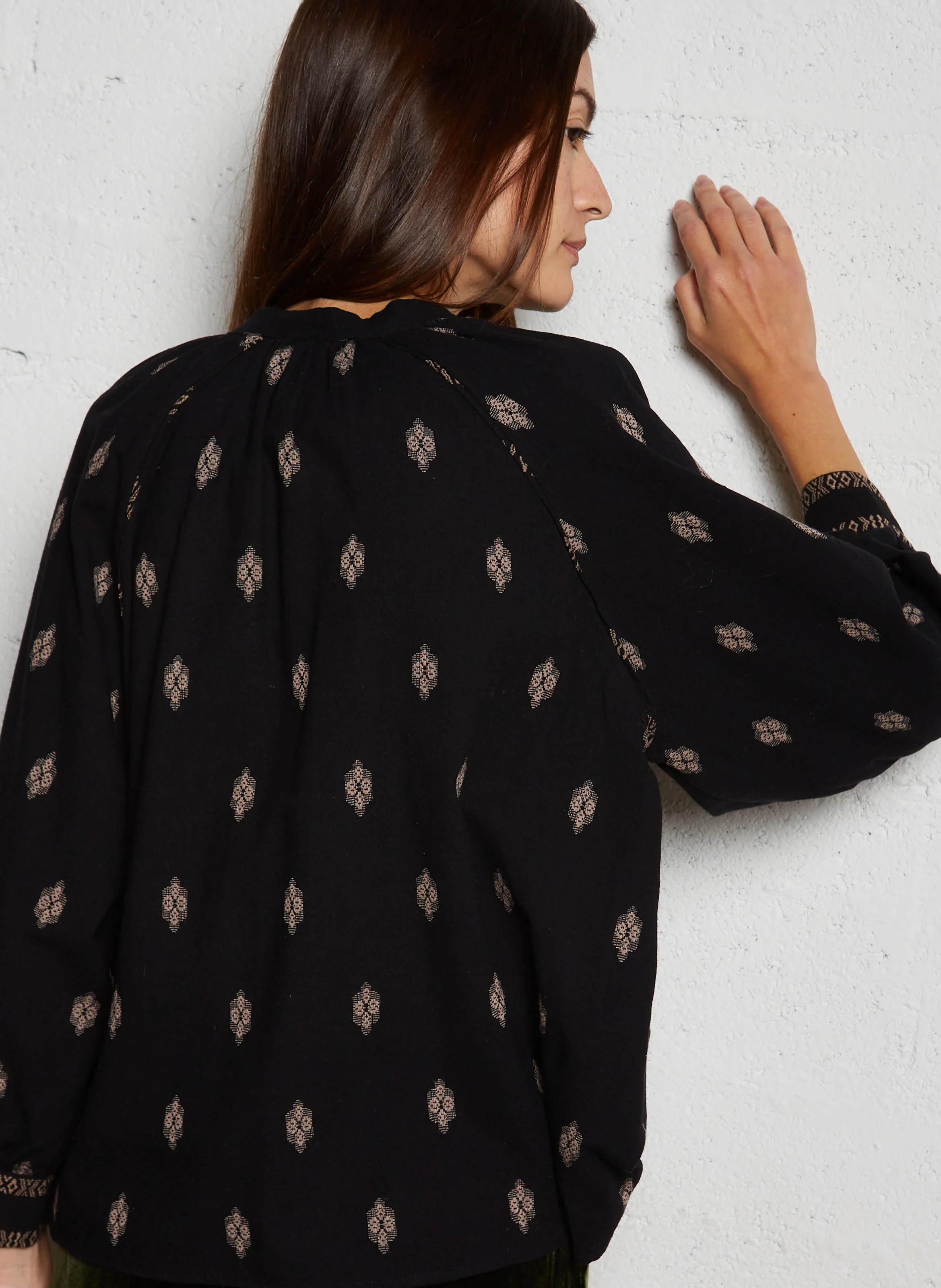 Blouse droite brodée en coton | Noir
