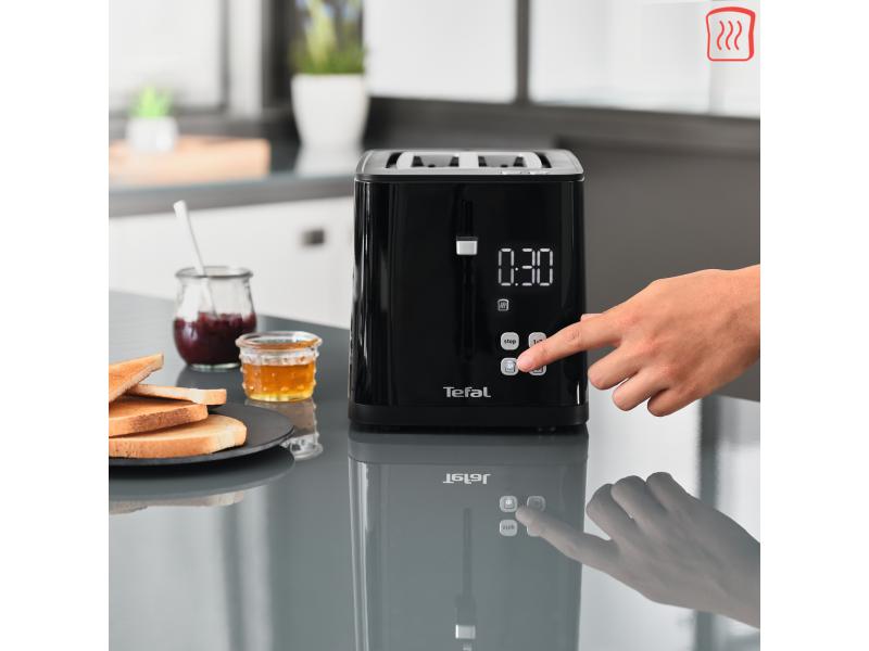 Tefal Toaster Smart'n Light Schwarz Moderner 2-Scheiben-Toaster mit Digitaldisplay