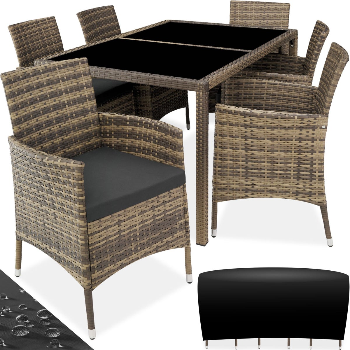 tectake Lissabon rotan zitset voor 6 personen inclusief beschermhoes