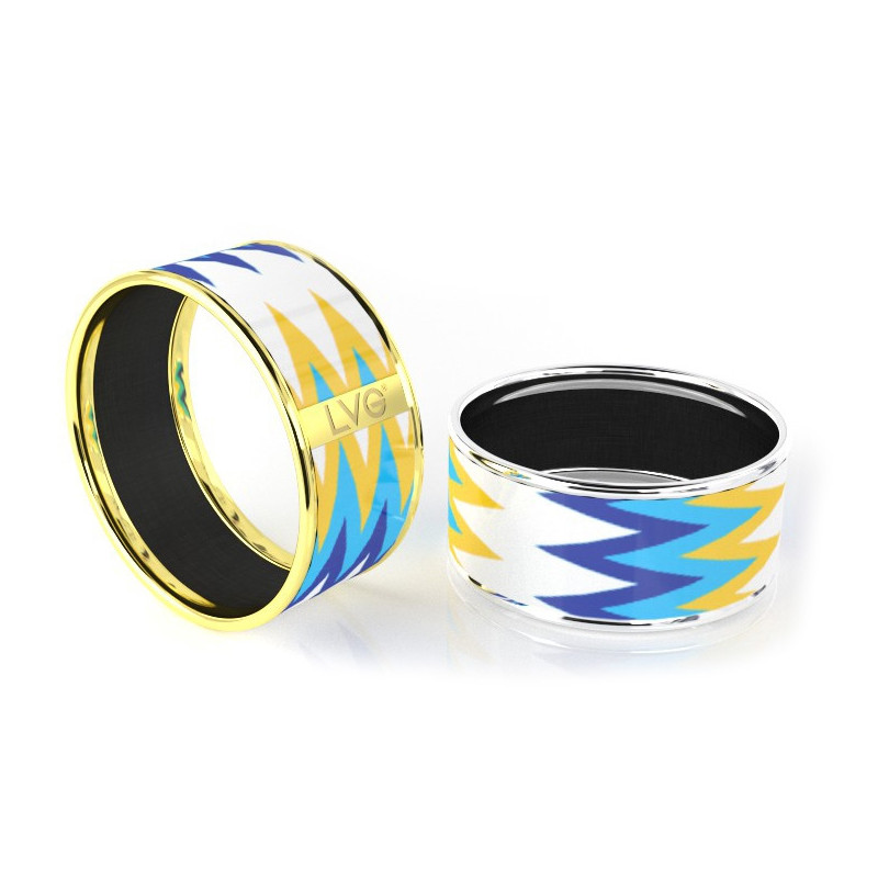 Legend Vogue - Bracelet Bangle Or Jaune Tribal Totem Blanc Bleu Jaune