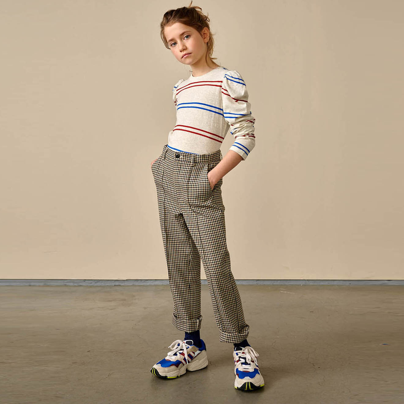 Bellerose Pantalon Phiby 7/8 ème à carreaux taupe