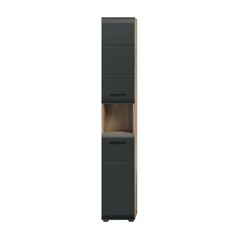 Hioshop Ice kolomkast 2 deuren- 1 plank zwart mat- eiken decor