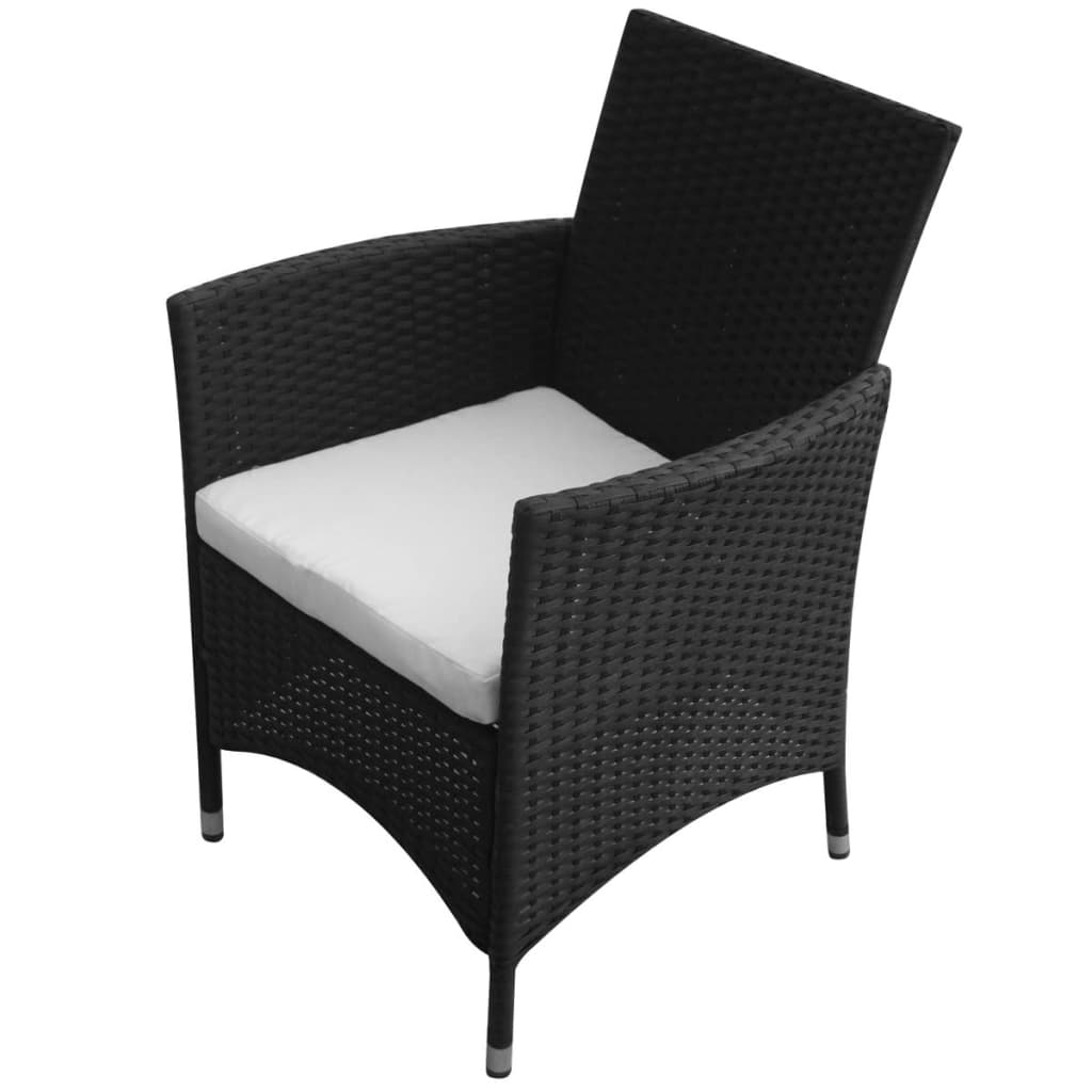 Mobilier à dîner salon de jardin 9 pièces et coussins résine tressée noir