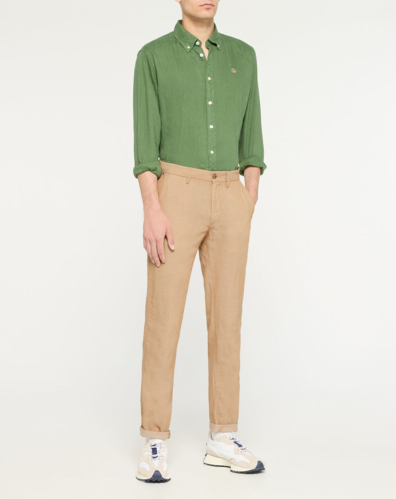 Tommy Hilfiger Pantalon droit en Lin mélangé Hampton camel clair