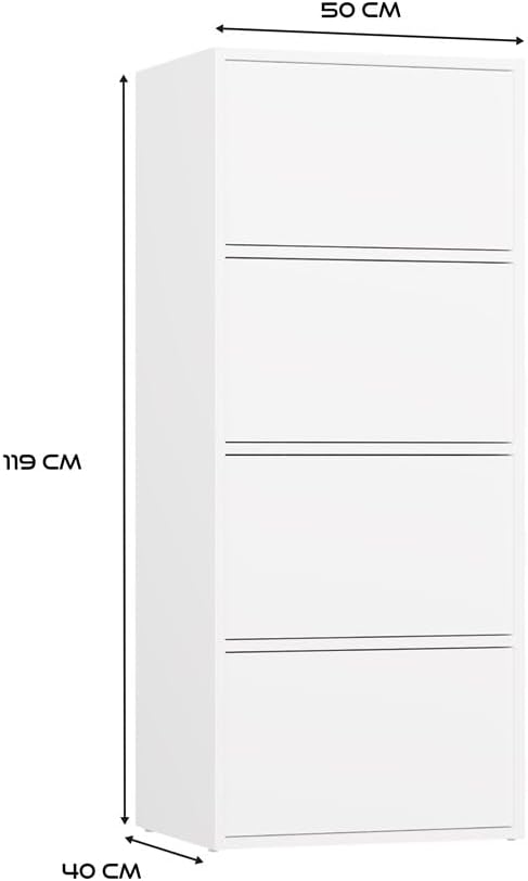 CDF Kommode Schrank Hochschrank mit 4 Türen und Einlegeböden IDEAL FÜR Wohnzimmer -KOMPAKT & MODERN | STABIL & VIELSEITIG | Weiß