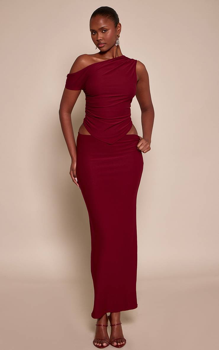 Rouge Bordeaux Jupe Longue Taille Mi-haute Toucher Doux