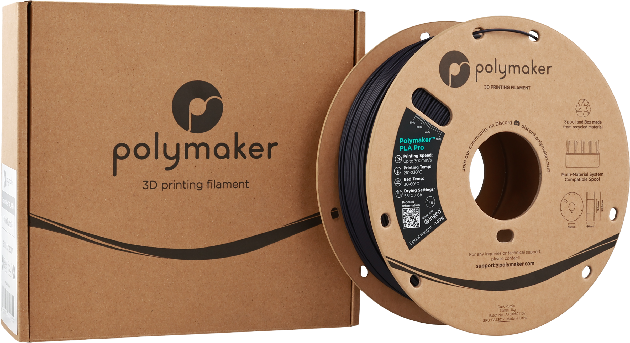 Polymaker  PLA Pro Dark Purple, 1,75 mm / 1000 g    Neue, verbesserte Formulierung: Hochleistungs-High Speed-PLA in Dark Purple