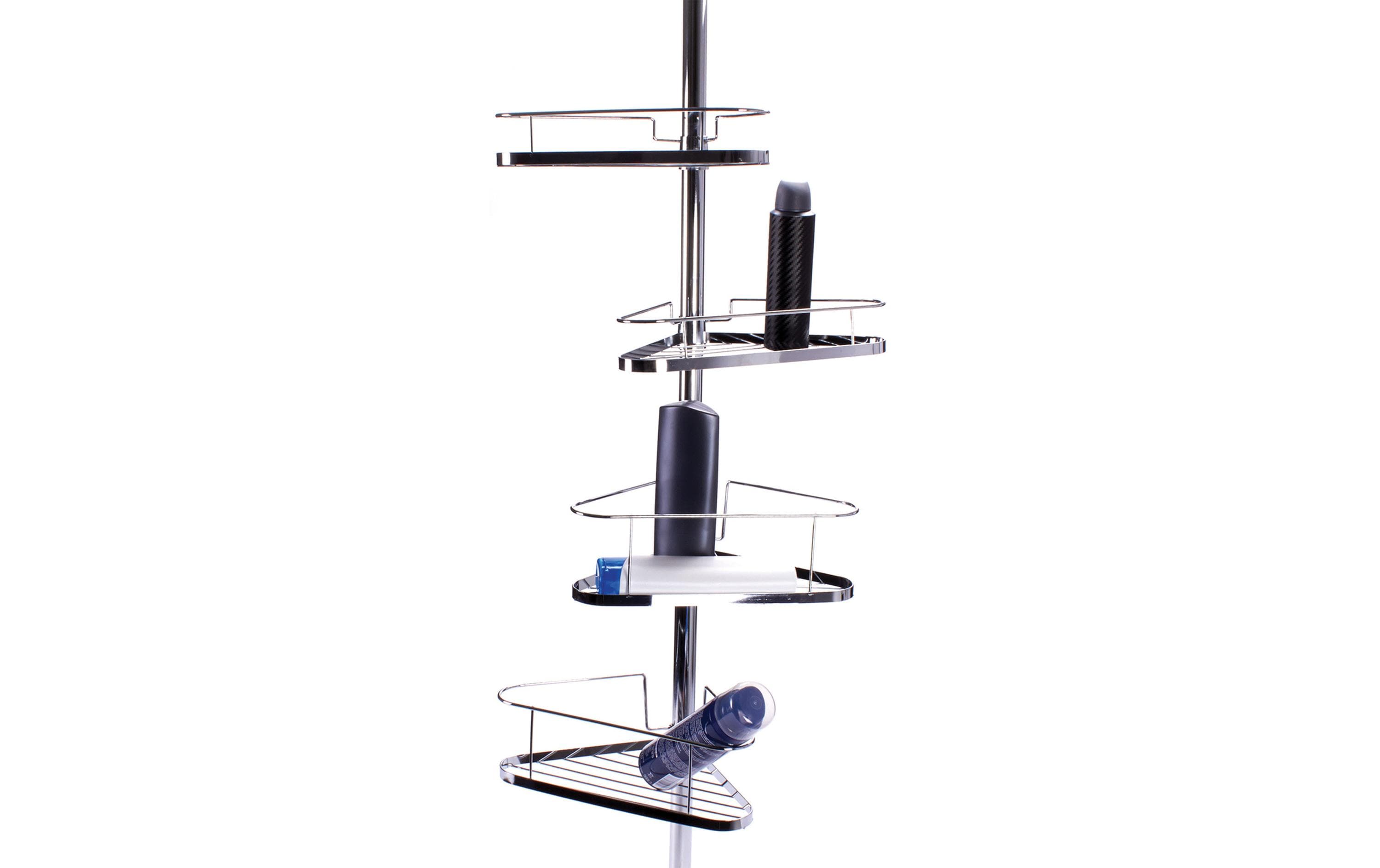 Duschmittelhalter Teleskopstange 145-250 cm, 4 Körbe, SilberSelbststehendes Duschregal