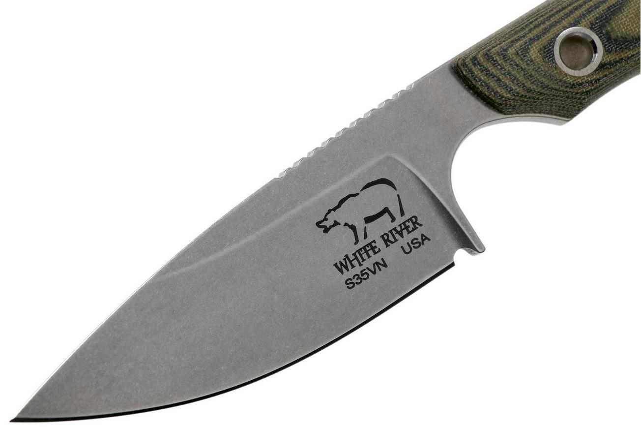 White River Knives M1 Caper Black & OD Linen Micarta vaststaand mes, Kydex schede