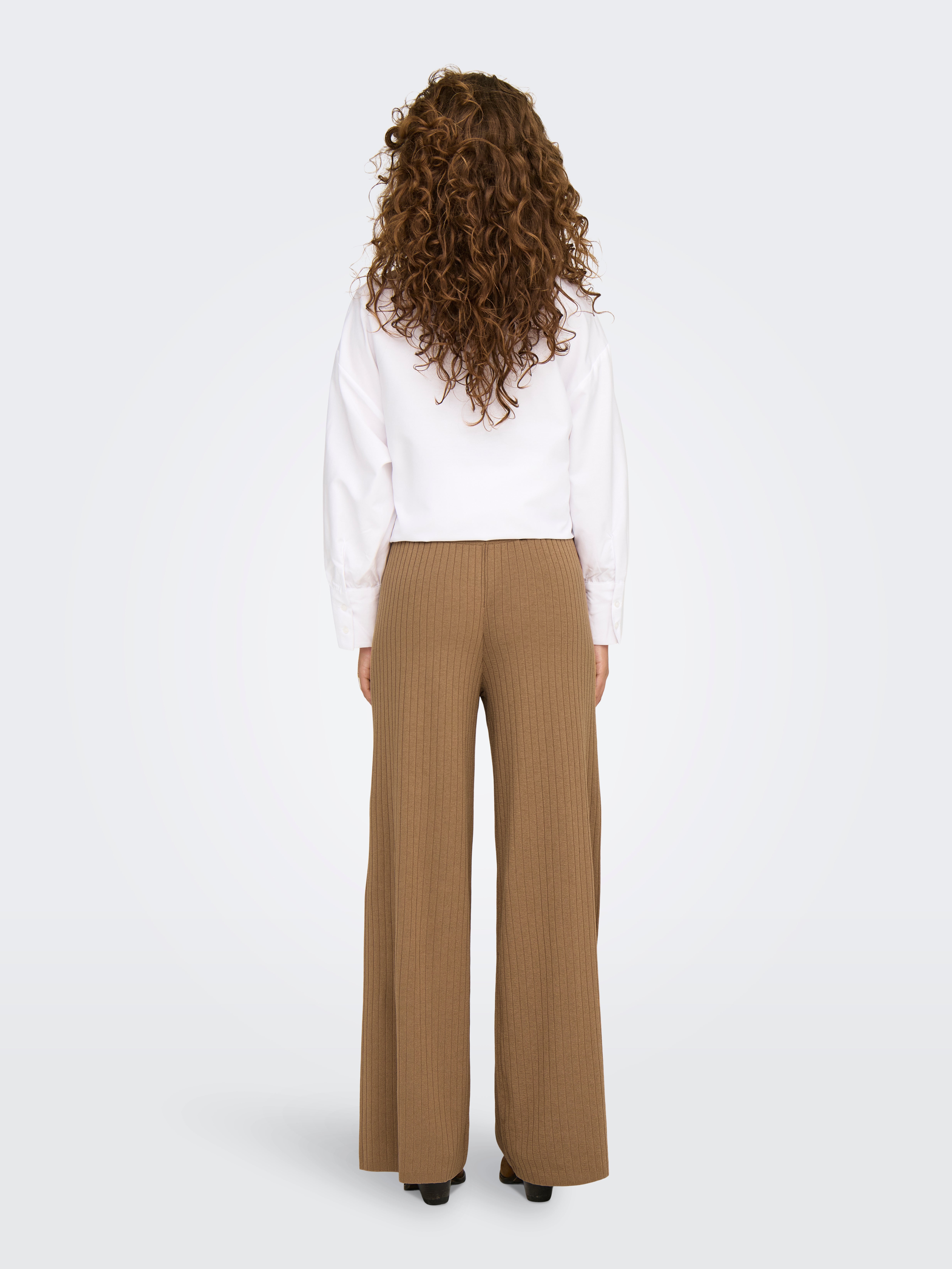 ONLTHELMA Mittlere Taille Weiter Beinschnitt Gestrickte Hose Toasted Coconut