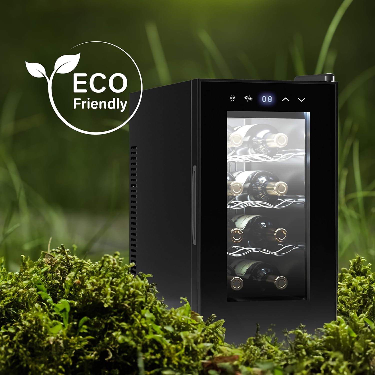 Cecotec Cave à vin 8 bouteilles Bolero Grandsommelier 830 coolcrystal, Refroidissement thermoélectrique, Température réglable entre 8 et 18°C, Commande tactile et affichage, Gaz non nocif.