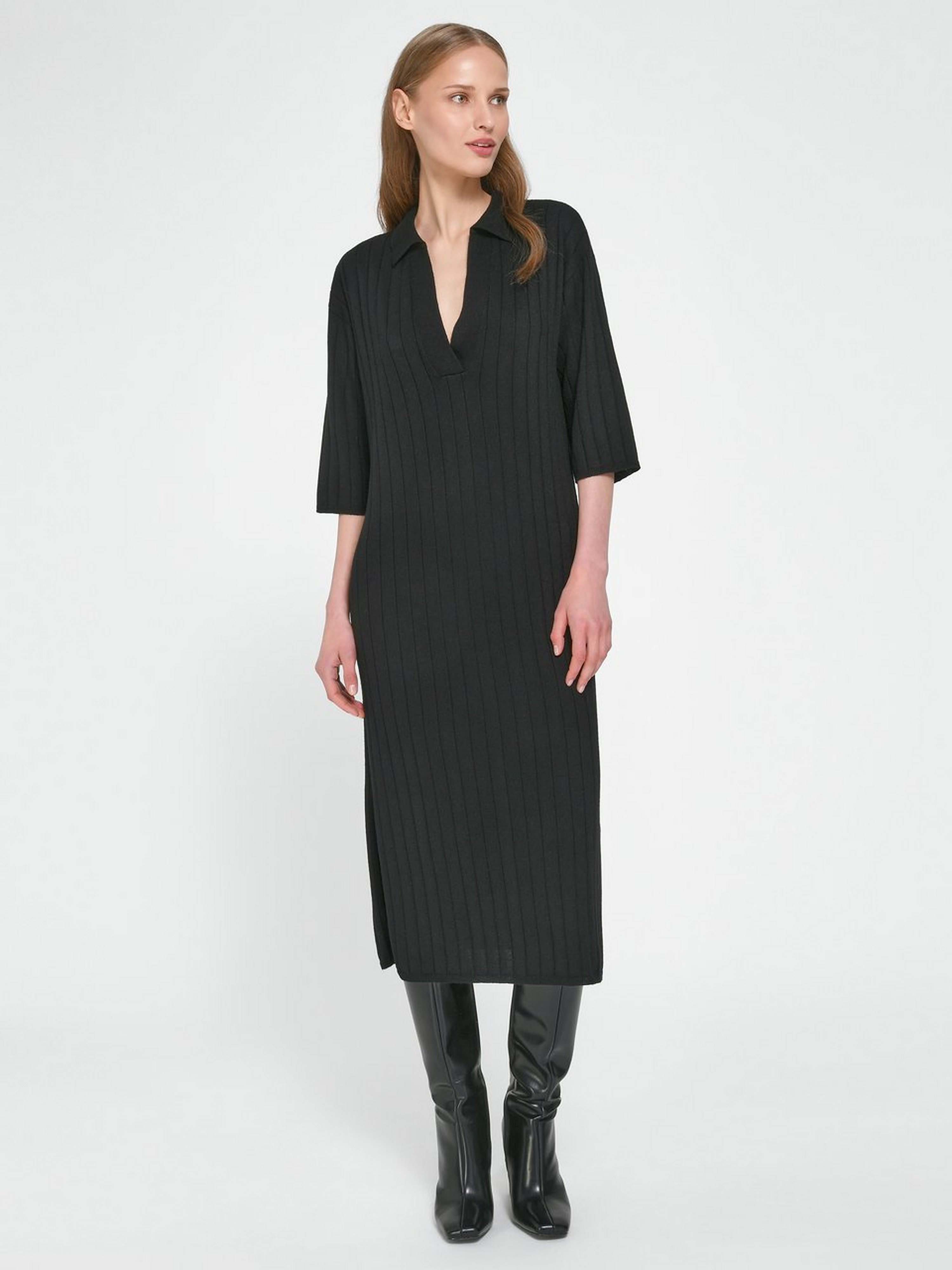 Strickkleid mit 7/8-Arm aus 100% Schurwolle Biella