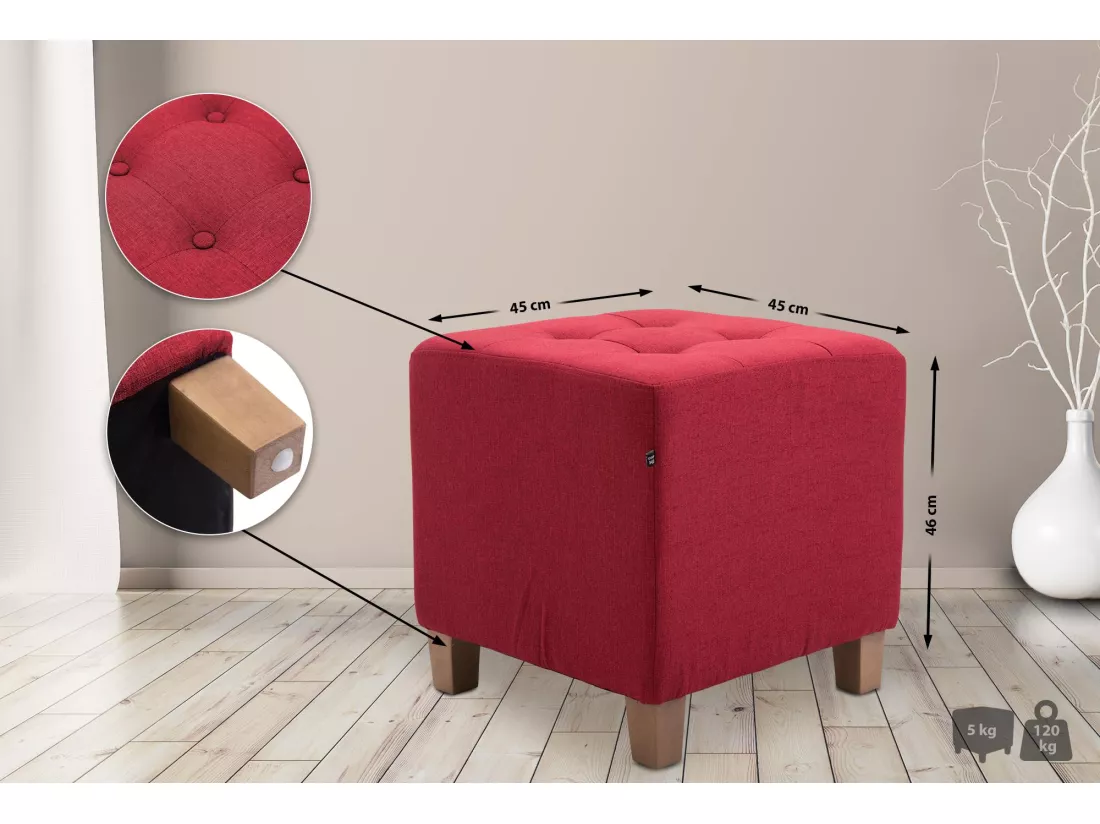 Tabouret - Tissu & Bois - Rouge - Pharao