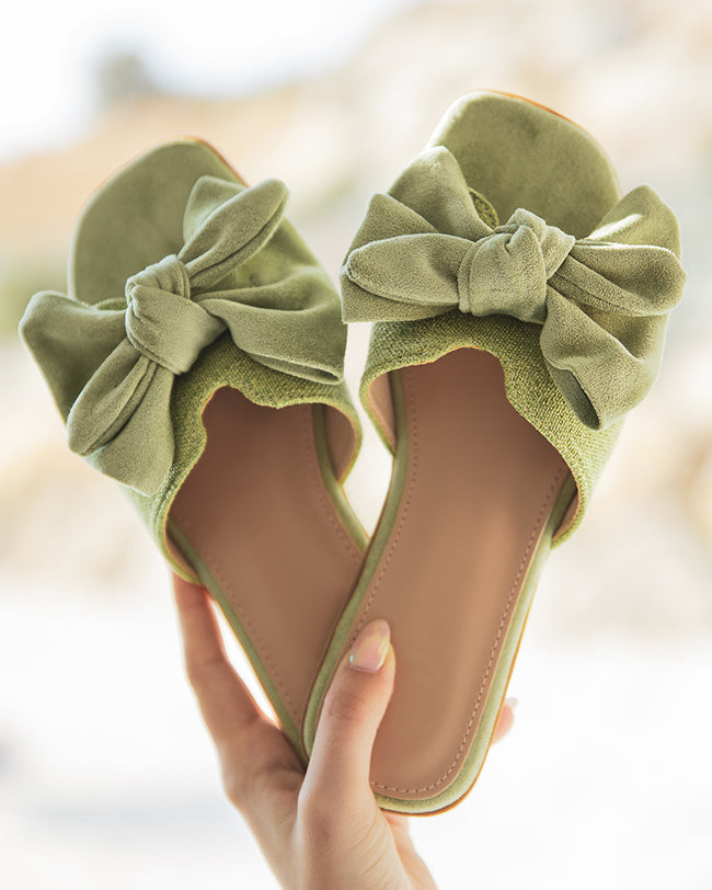 Sandale plate femme mule verte - Maïlys