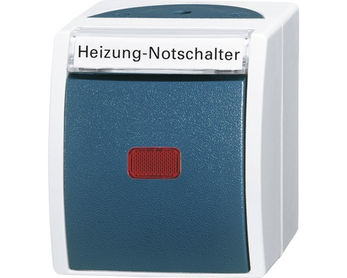 Busch-Jaeger 2601/2SKWNH53 Opbouwverwarmingsschakelaar voor vochtige ruimtes met tekstveld, IP44, blauw/grijs Ocean