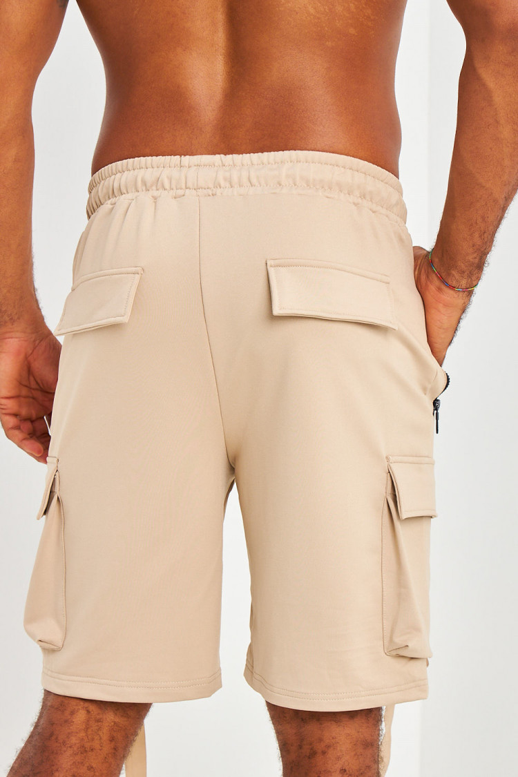 Short cargo beige à bandes et zips