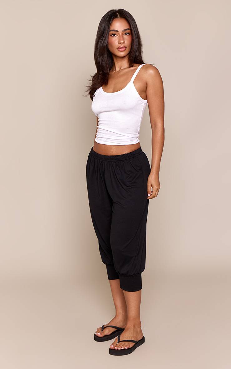 Noir Pantalon Capri À Revers En Jersey Petite