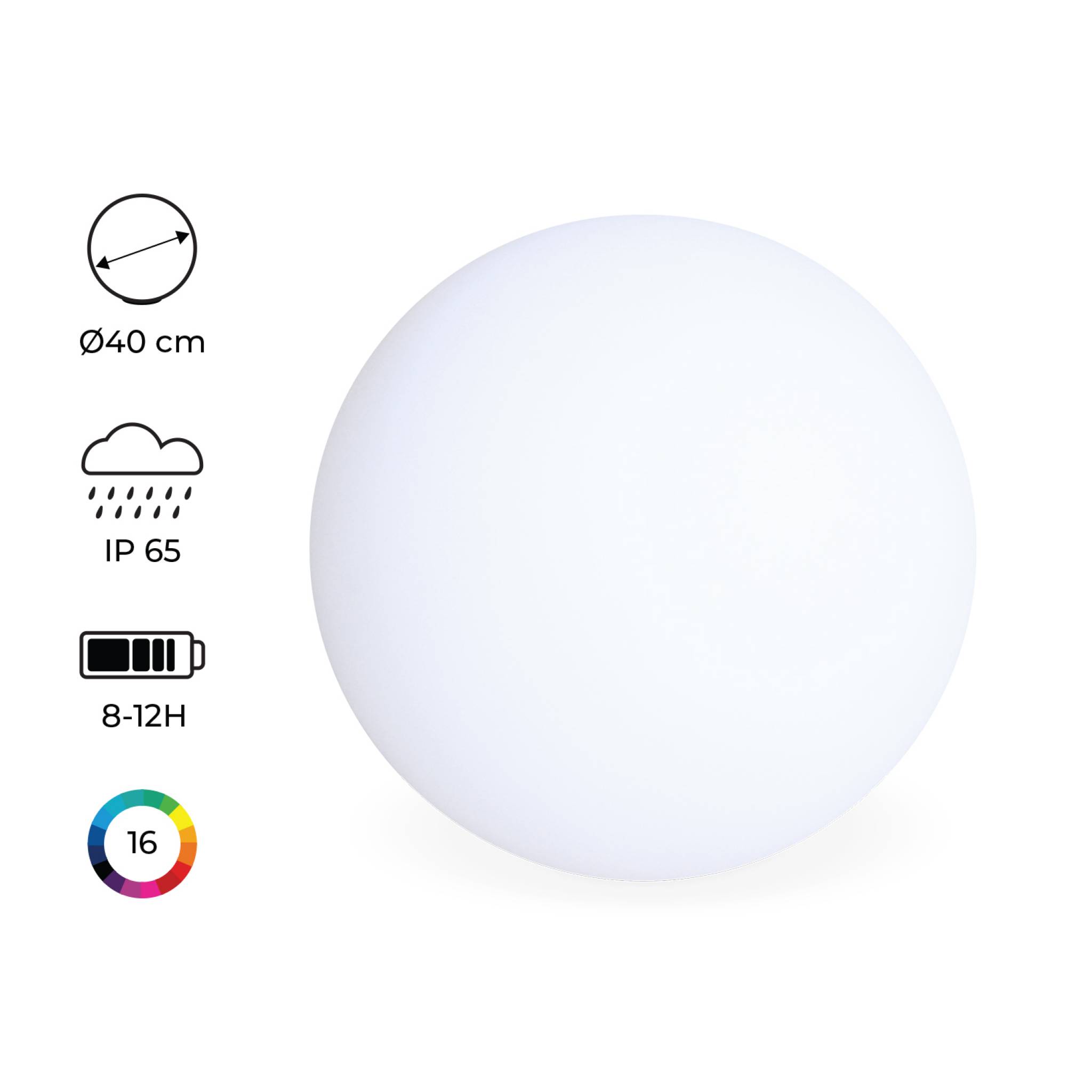 Boule led 40cm - sphère décorative lumineuse. 16 couleurs. Ø 40cm