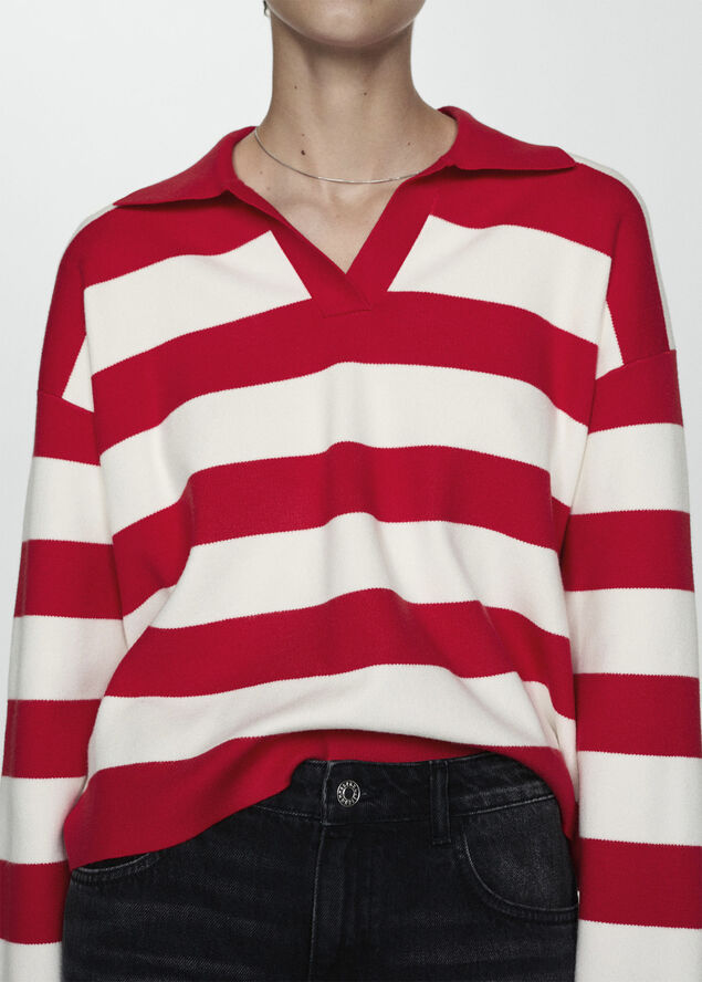 MANGO Striped polo-neck sweater Red
