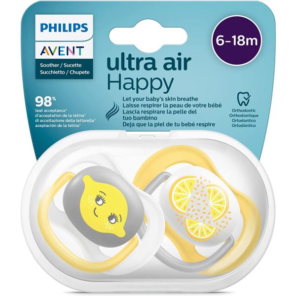 Philips Avent 2 Chupetas Ultra Air 6-18M Frutos Amarelo