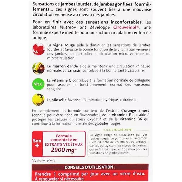 Nutreov Physcience Circuveinol Circulation Veineuse 2 x 30 comprimés