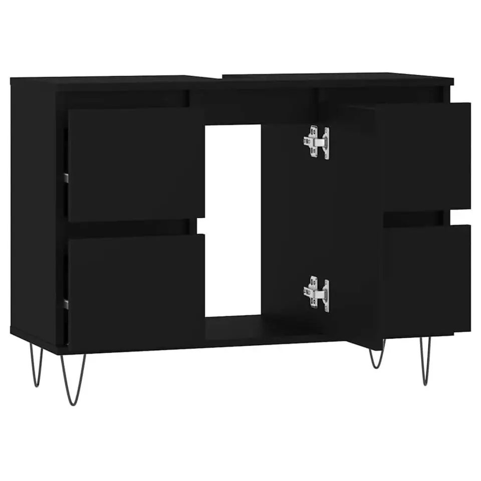 vidaXL - Zwart Wastafelonderkast - 1 deur 4 lades - Bewerkt hout - 80x33x60 cm