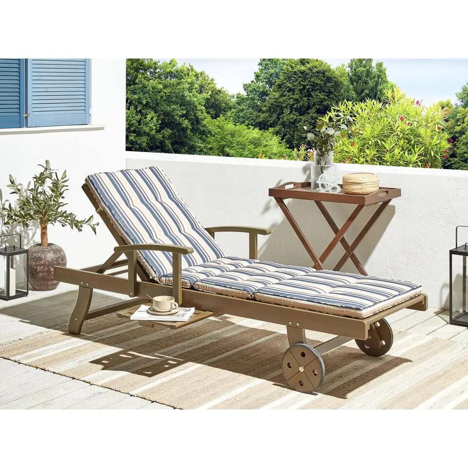 AMANTEA - Ligstoel - Donkere houtkleur/Gestreept - Acaciahout