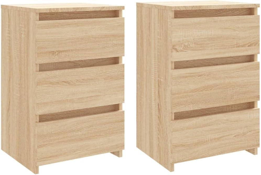 vidaXL 2X Nachttisch mit 3 Schubladen Nachtschrank Nachtkonsole Nachtkommode Schlafzimmer Schrank Kommode Sonoma-Eiche 40x35x62,5cm Holzwerkstoff