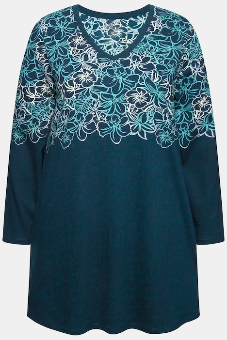 Longshirt, Motivdruck, A-Linie, V-Ausschnitt, Langarm