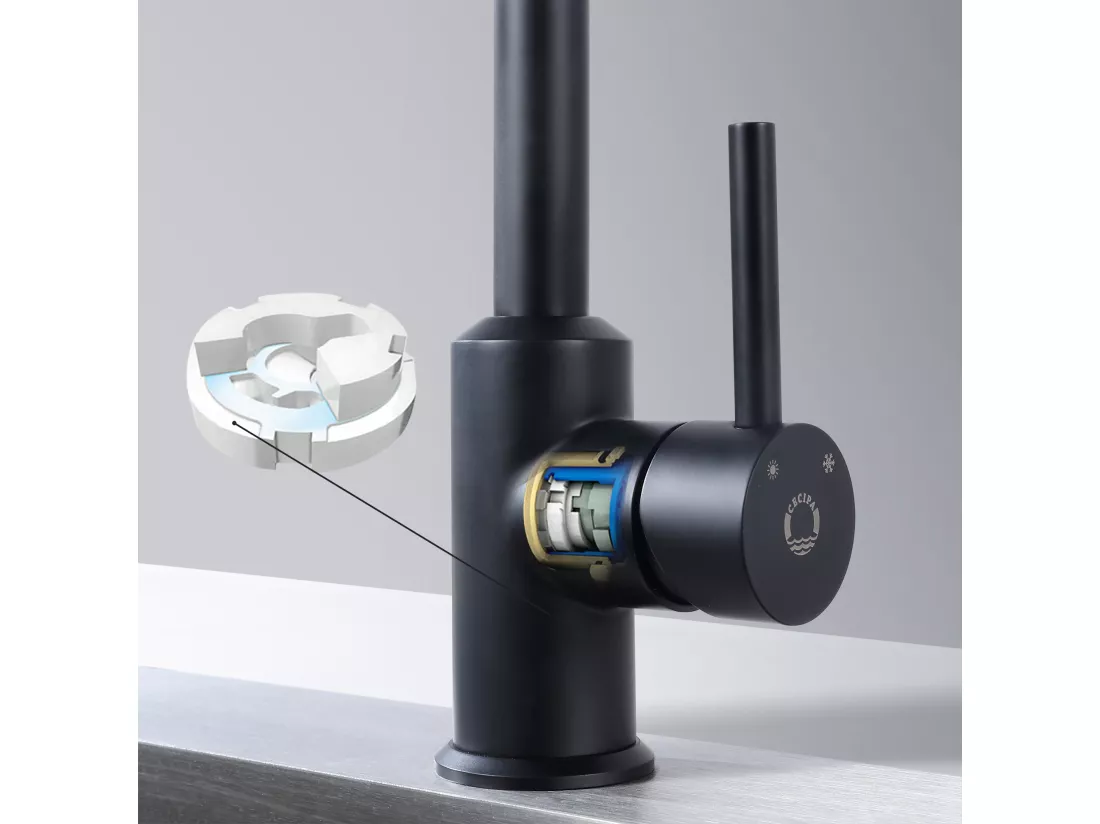 Cecipa max Robinet de Cuisine Mitigeur de Cuisine Rotatif à 360°Mitigeur Évier à Eau Froide et Chaude avec Barboteur démotable, Noir,EU Modèle