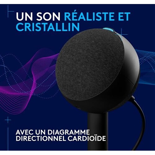Microphone Logitech G Yeti Orb gaming RVB à condensateur avec LIGHTSYNC pour PC/Mac - Noir