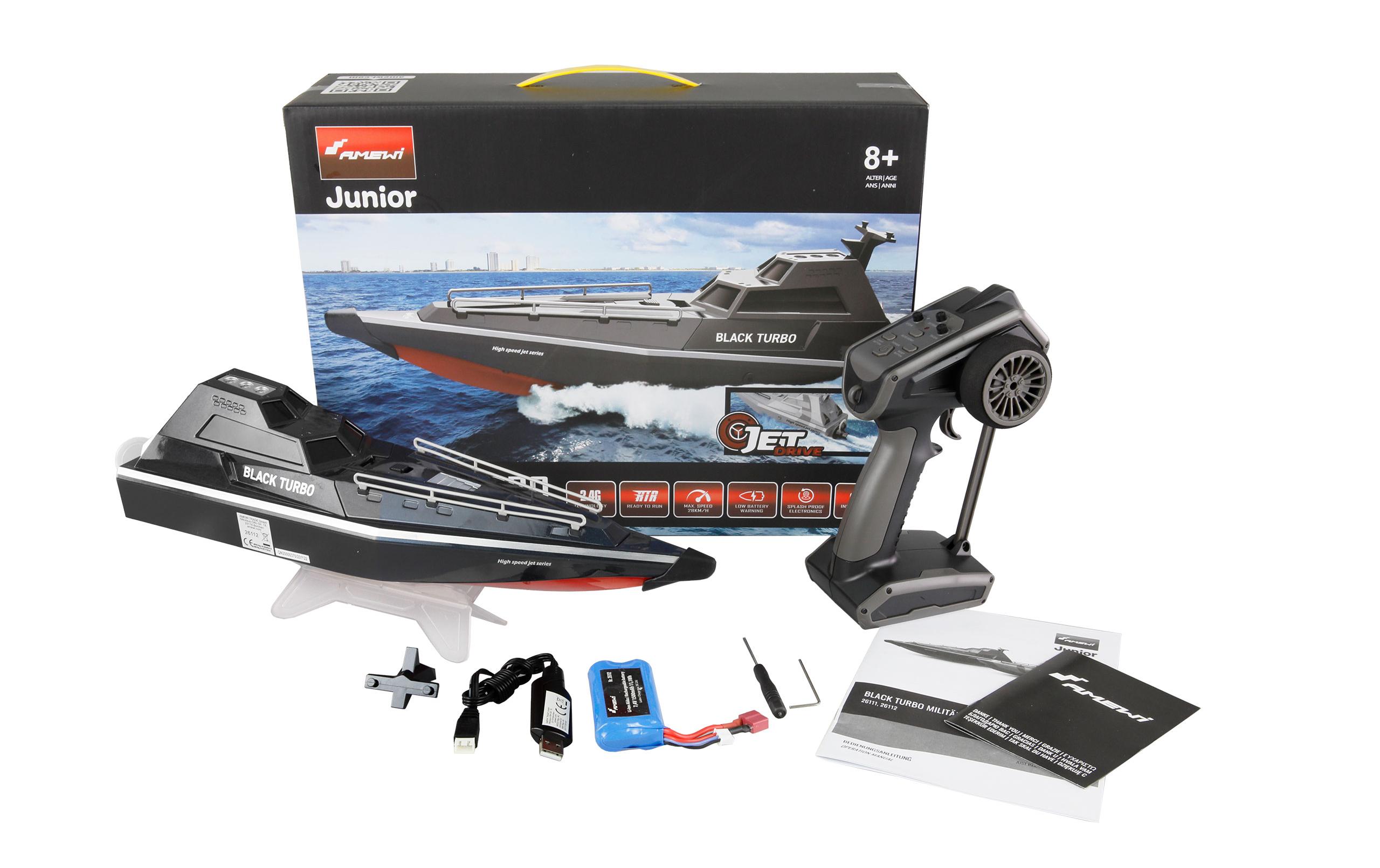 Militärboot Black Turbo Schwarz, 420 mm, RTRFerngesteuertes Boot mit Jetantrieb
