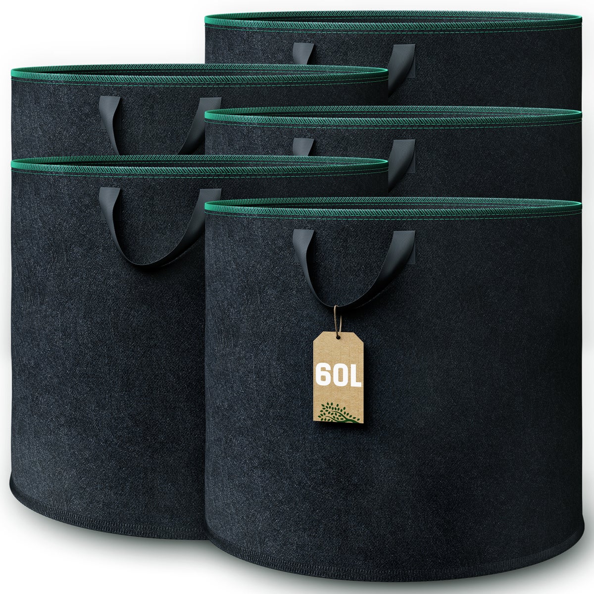 GardenGloss® Plantzak (5 stuks) - 60L Plantzak van non-woven stof - Plantzak voor aardappelen, tomaten en aardbeien - Zwart - Voor binnen- en buitengebruik