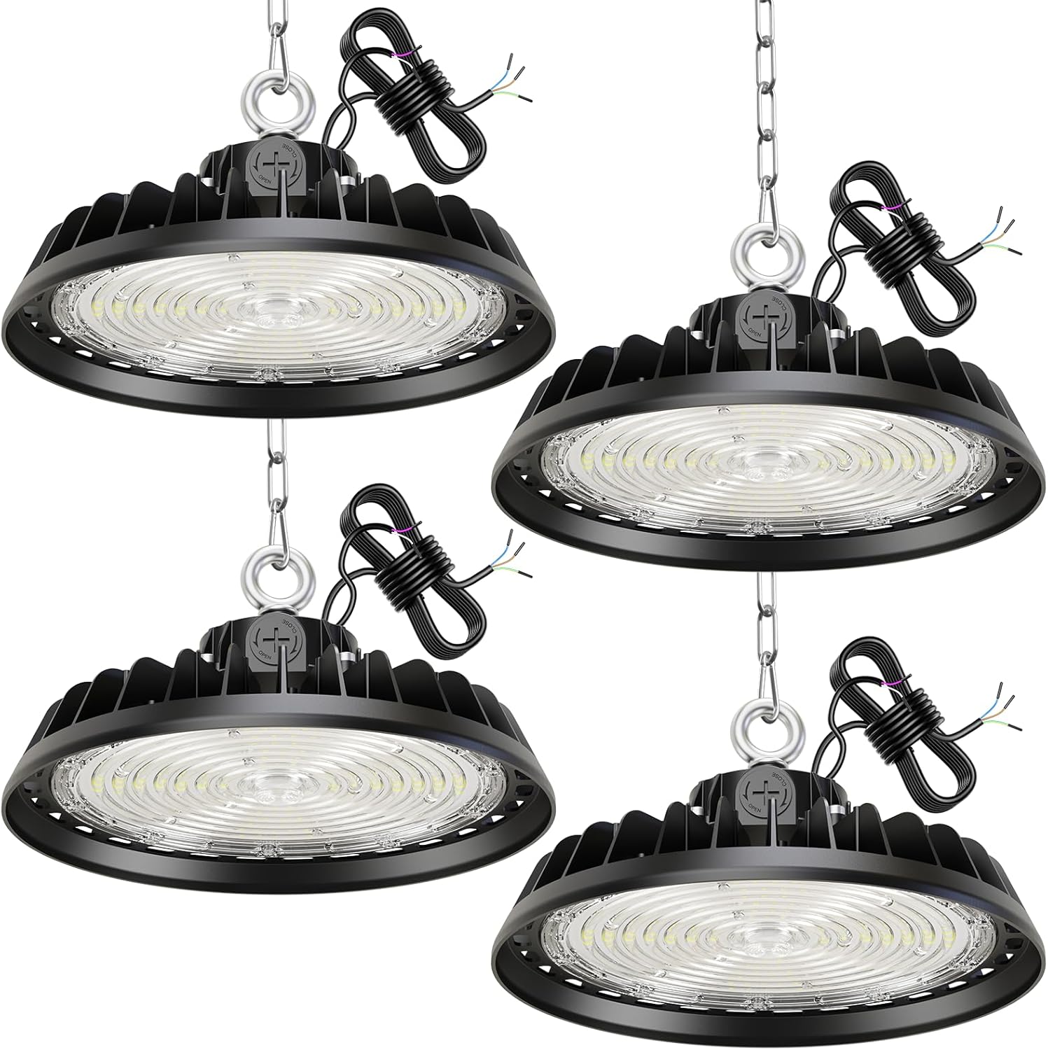4 Stück UFO LED Hallenstrahler 200W LED Werkstattlampe Superhelle 34000lm Werkstatt Deckenleuchte Lampe 6000K Hallenleuchte IP65 (120W/160W/200W) Dimmbar 5 Jahre Garantie