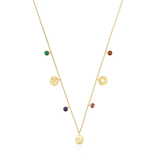 Colar com medalhas e pedras preciosas, banhado a ouro 18k sobre prata, Tamara Falcó X TOUS